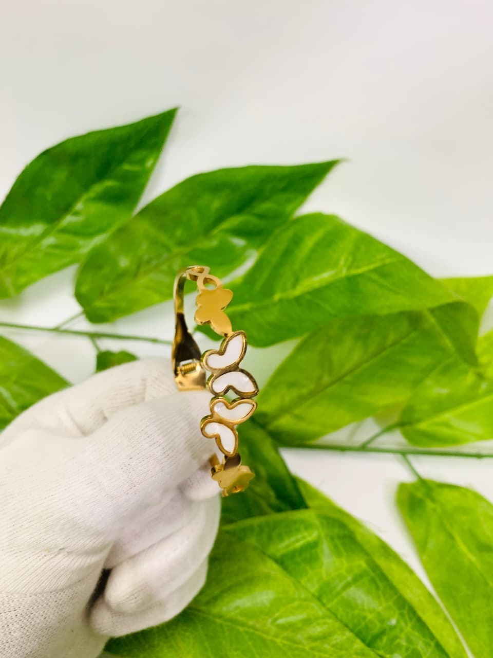 Ethereal Pearl Butterfly Bangle - Stainless Steel