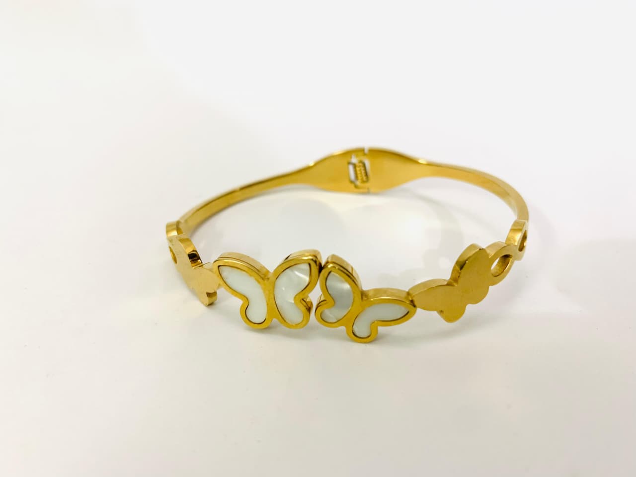 Ethereal Pearl Butterfly Bangle - Stainless Steel