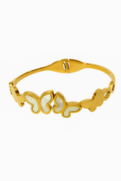 Ethereal Pearl Butterfly Bangle - Stainless Steel