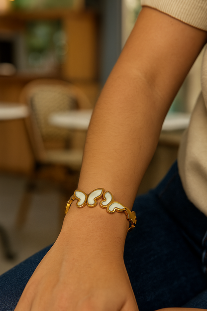 Ethereal Pearl Butterfly Bangle - Stainless Steel