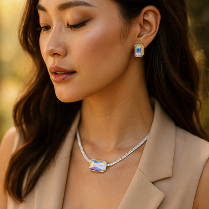 Emerald-Cut Statement Necklace & Earrings