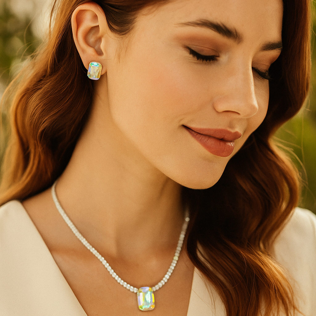 Emerald-Cut Statement Necklace & Earrings