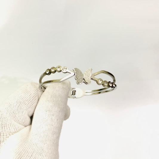 Whimsical Flutter Crystal Bangle - Silver Stainless Steel