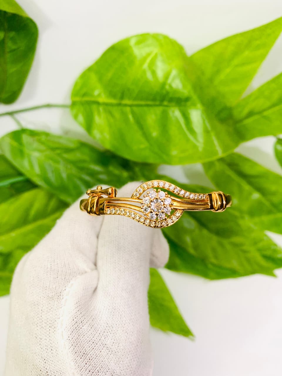 Radiant Bloom Crystal Bangle - Stainless Steel