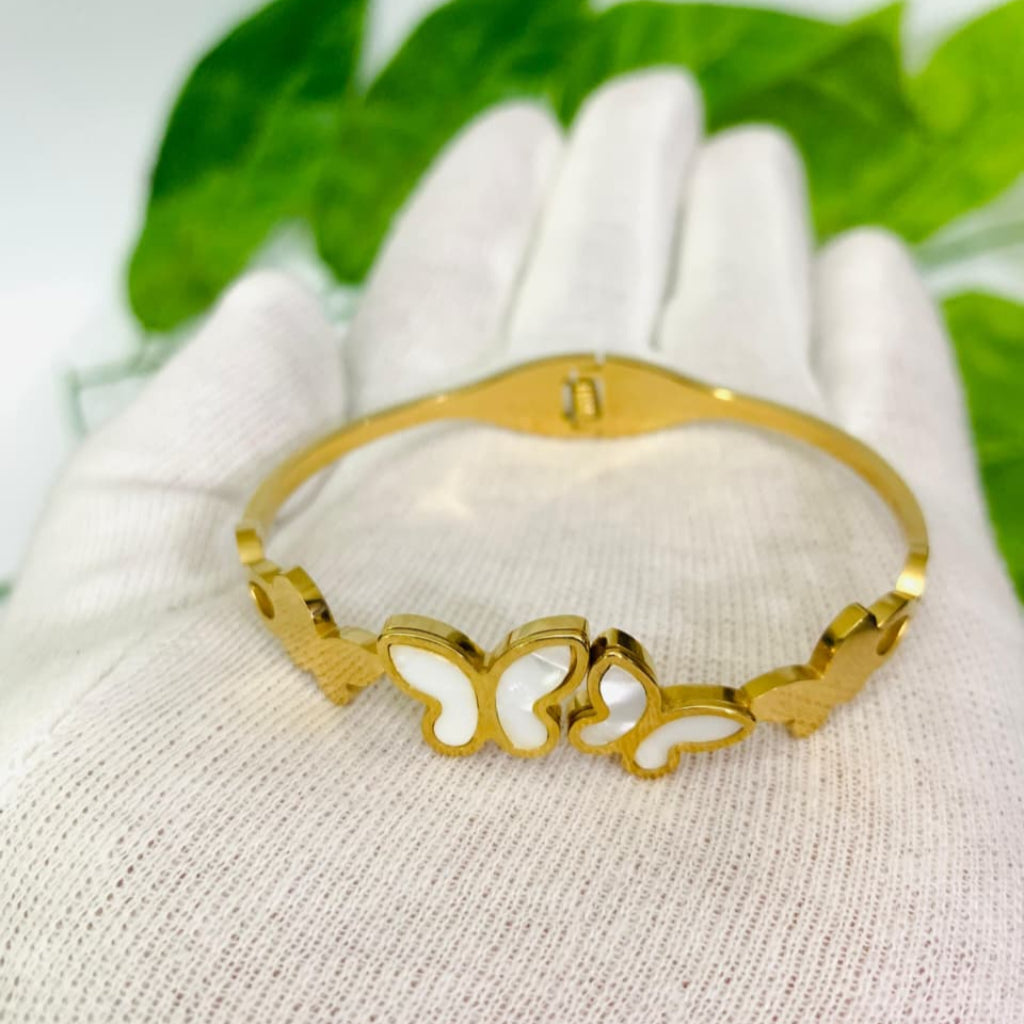 Ethereal Pearl Butterfly Bangle - Stainless Steel