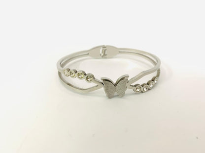 Whimsical Flutter Crystal Bangle - Silver Stainless Steel
