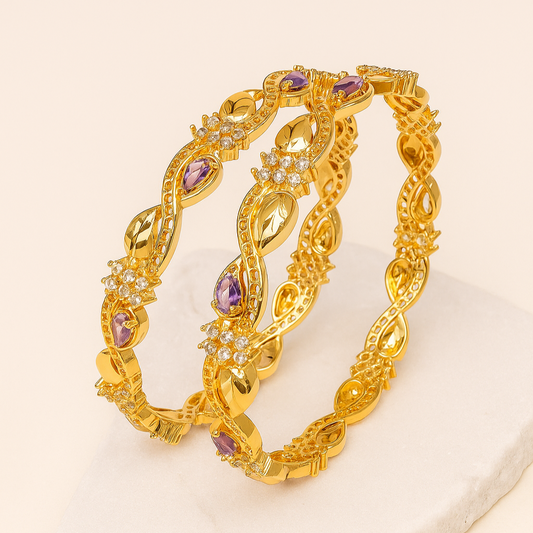 ✨ Dazzling Gold Plated CZ 2 Bangle Set ✨