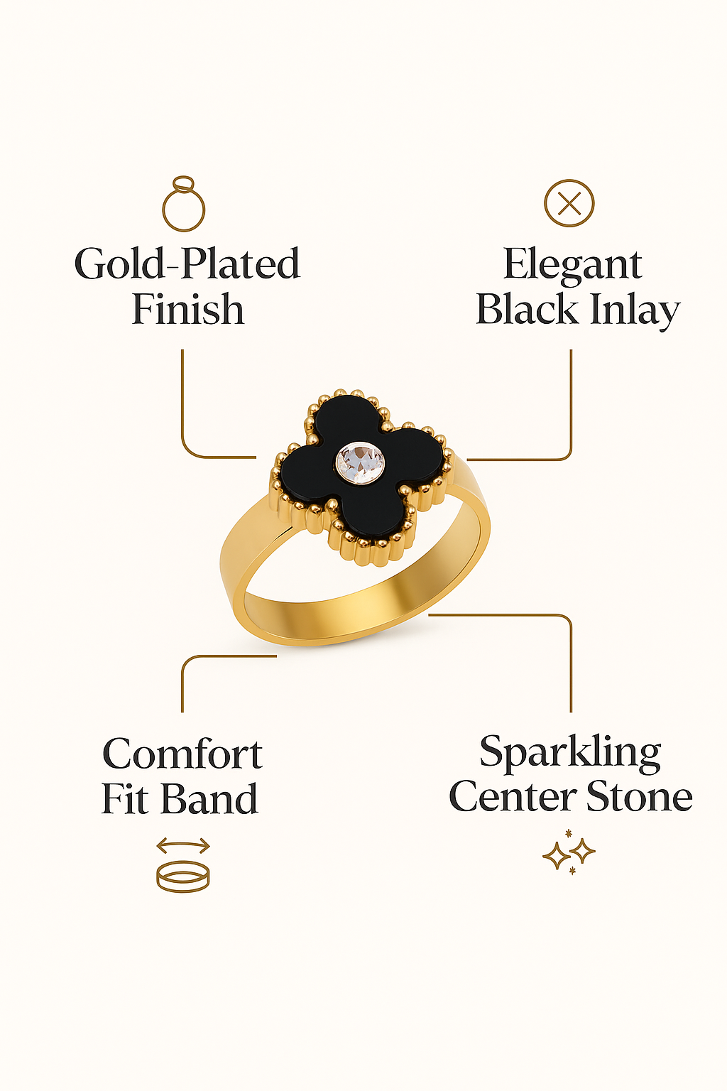 Gold-Plated Four-Leaf Clover Ring