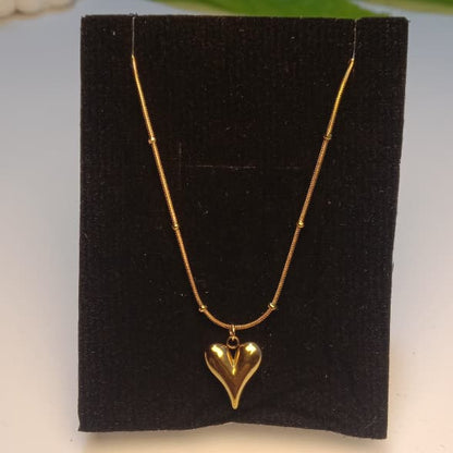 Heart Pendant Necklace with Snake Chain and with Gold Beads
