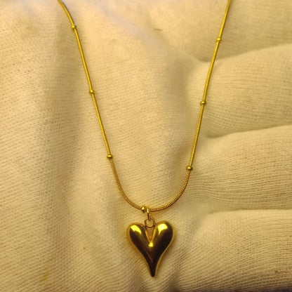 Heart Pendant Necklace with Snake Chain and with Gold Beads