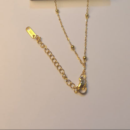 Minimalist Ribbon Charm Necklace with Beaded Satellite Chain