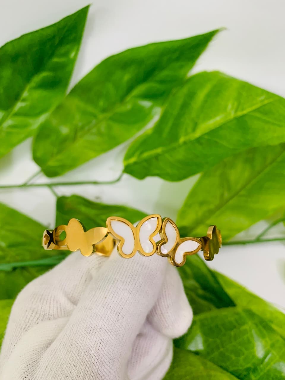 Ethereal Pearl Butterfly Bangle - Stainless Steel