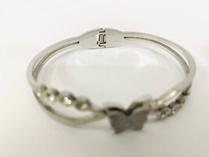 Whimsical Flutter Crystal Bangle - Silver Stainless Steel