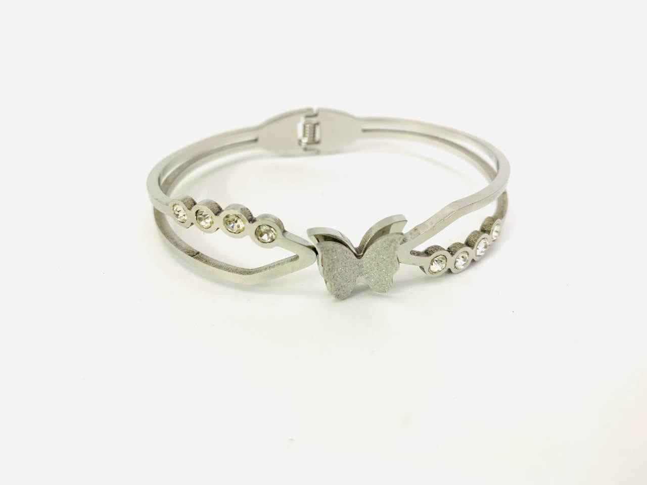 Whimsical Flutter Crystal Bangle - Silver Stainless Steel