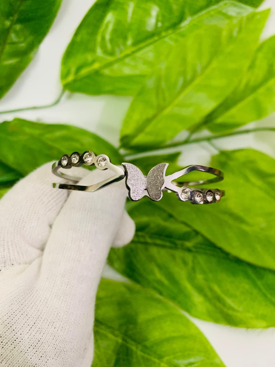 Whimsical Flutter Crystal Bangle - Silver Stainless Steel