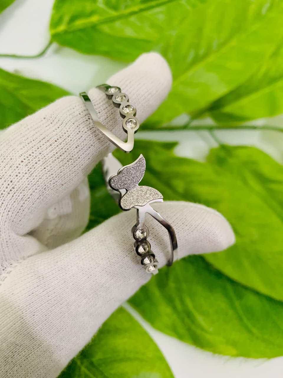 Whimsical Flutter Crystal Bangle - Silver Stainless Steel